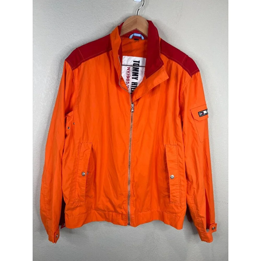Tommy Hilfiger Mens Orange & Red Nylon Jacket M Y2K Vintage‎